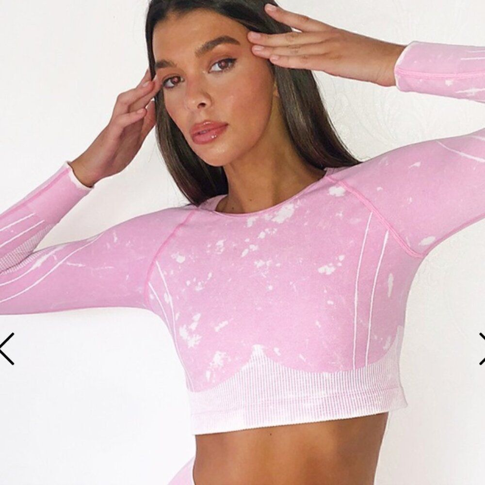 NWT PLT Sports Crop Long Sleeve Gym top in Pink - L
